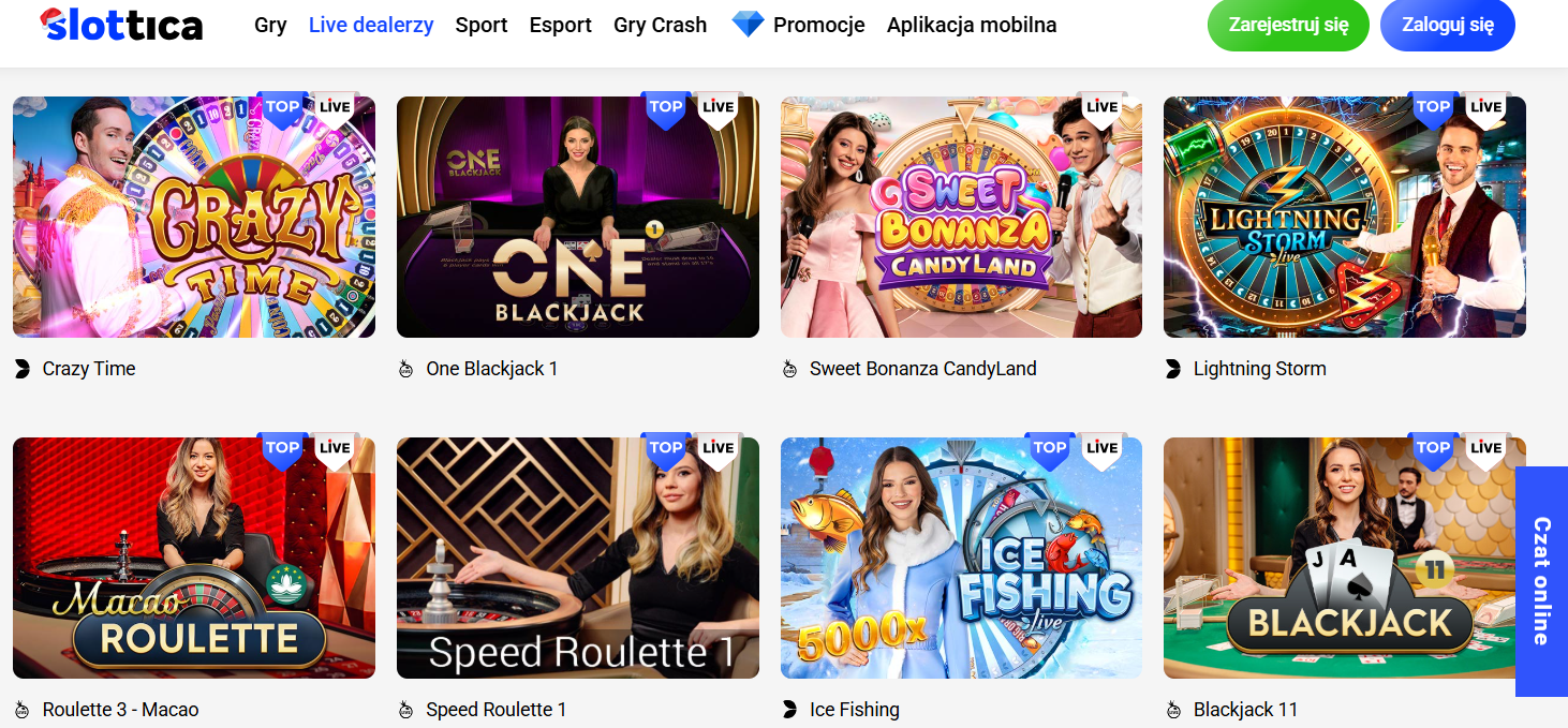 Gry z krupierem na zywo w Slottica Live Casino